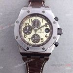 Swiss 3126 Audemars Piguet Royal Oak Offshore Watch Brown Leather Band Cream Dial